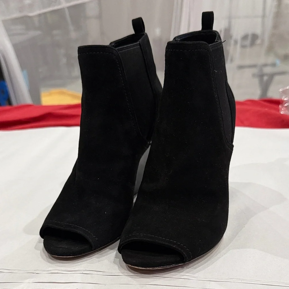 Tory Burch Black Peep-Toe Heeled Boots
